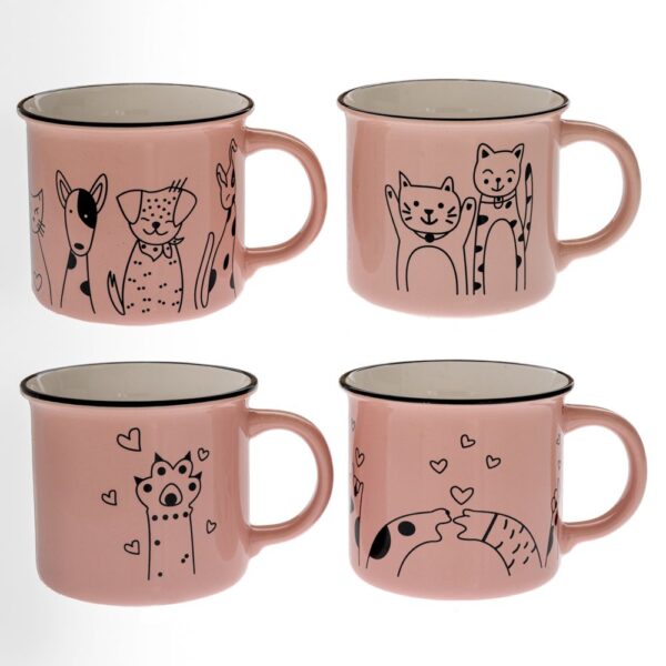 ΡΟΖ ΚΕΡΑΜΙΚΗ ΚΟΥΠΑ ΜΕ ΦΙΓΟΥΡΑ ΓΑΤΑΣ & ΣΚΥΛΟΥ 460ml ΣΕ 4 ΣΧΕΔΙΑ (10Χ9ΕΚ) DECO